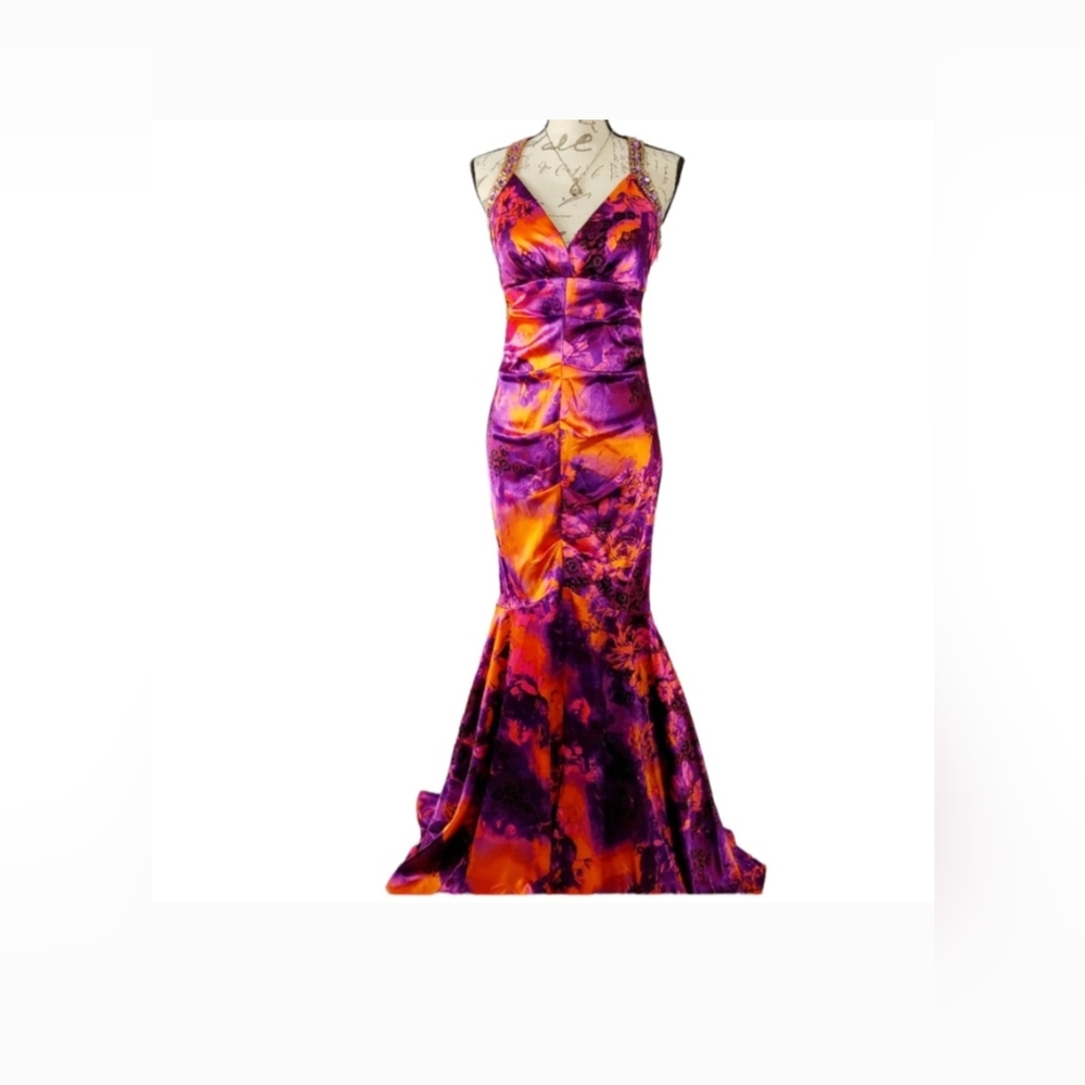 XSCAPE Joanna  Chen Racer Back Mermaid Dress Gown Size 8